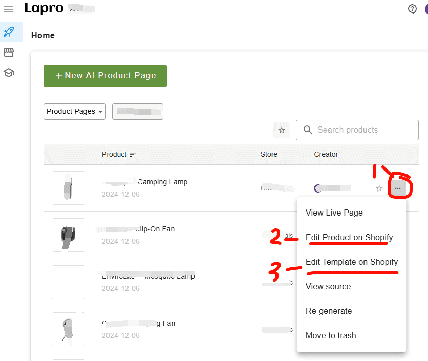 Edit from Single Product Page